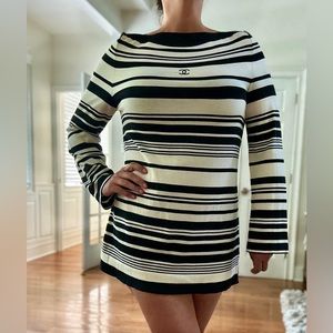 Chanel CC logo boatneck striped tunic/mini dress.